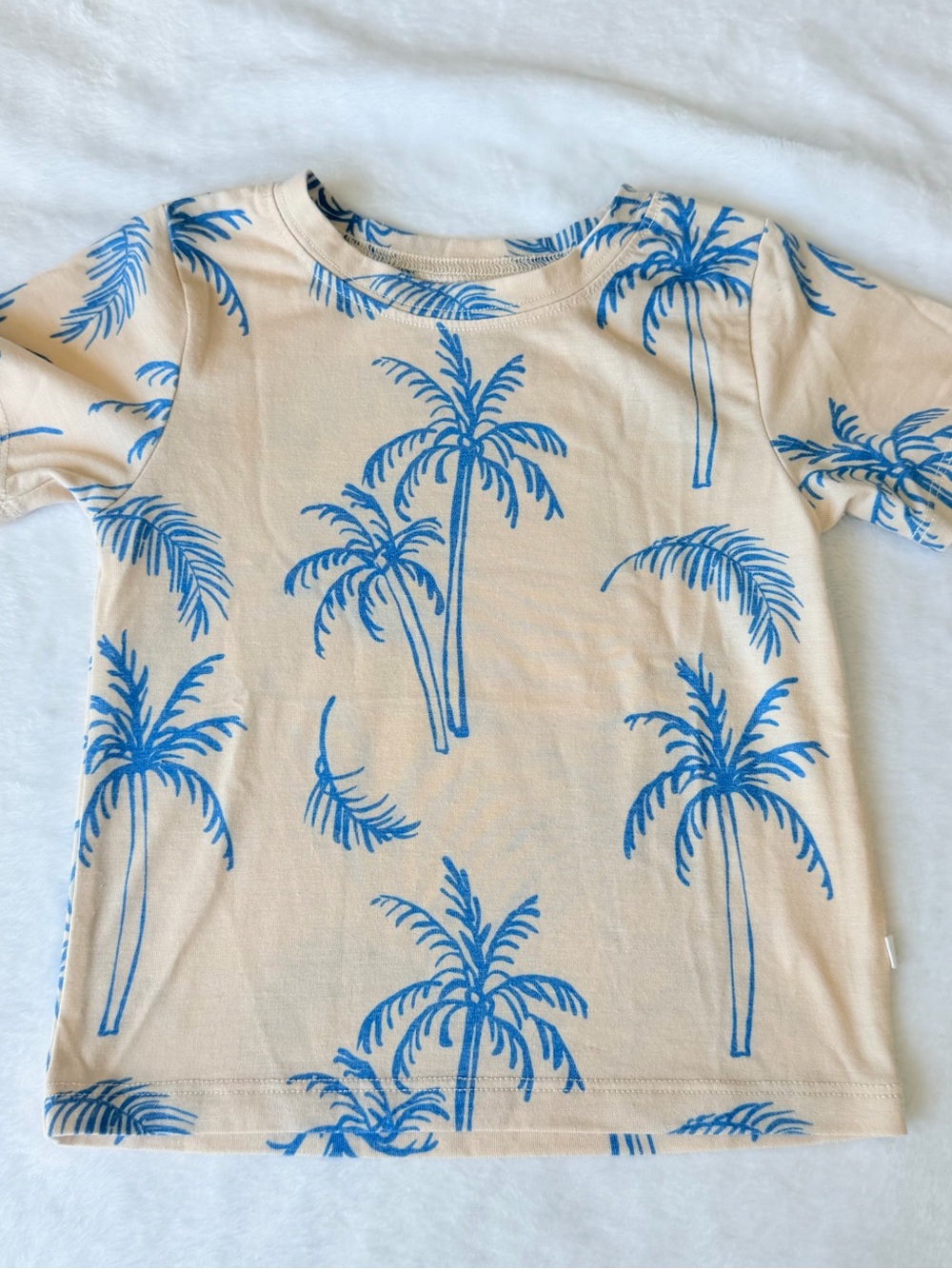 Brave Little Ones - Kids Palm Tree Print Tee in Beige and Blue - 18-24 months